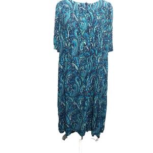 Go Softly Womens Large Maxi Patio Dress 4 Button Front Relaxed Fit Short Sleeves